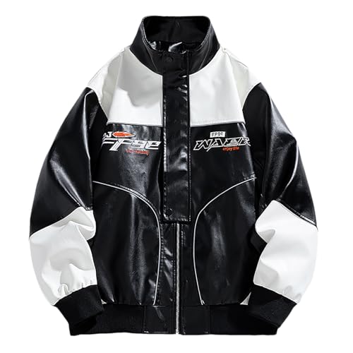 Caxndycing Bomberjacke Herren College Oversized Patchwork Bedruckte Jacken 90S Vintage Racing Reißverschluss Langarm Sweat Jacket Vintage Letter Racer Varsity Jacke Baseballjacke von Caxndycing
