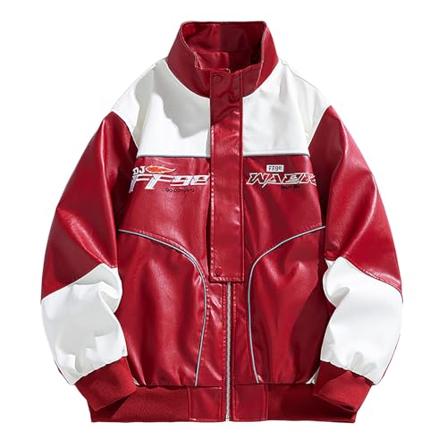 Caxndycing Bomberjacke Herren College Oversized Patchwork Bedruckte Jacken 90S Vintage Racing Reißverschluss Langarm Sweat Jacket Vintage Letter Racer Varsity Jacke Baseballjacke von Caxndycing
