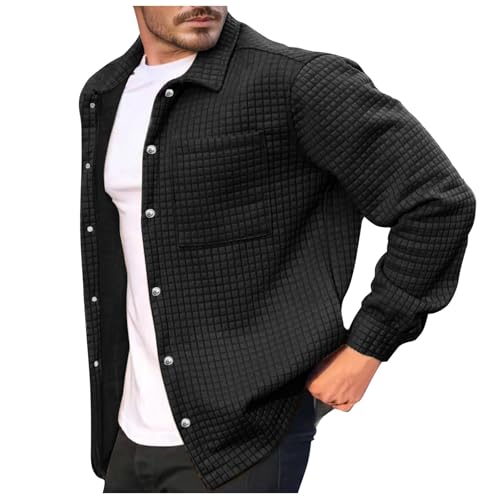 Caxndycing Bomberjacke Herren Knopfleiste Waffel Sweatjacke Casual Langarm Shacket Jacken mit Tasche Zipper Cardigan Baumwolle Fleecejacke Button Down Fein-Strick Übergangsjacke Thermo Winterjacke von Caxndycing