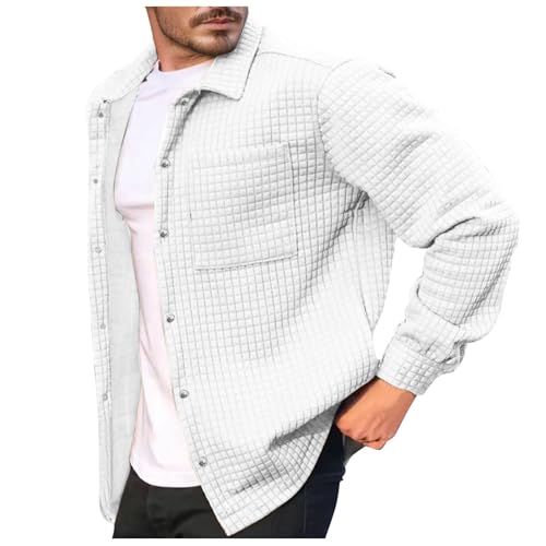 Caxndycing Bomberjacke Herren Knopfleiste Waffel Sweatjacke Casual Langarm Shacket Jacken mit Tasche Zipper Cardigan Baumwolle Fleecejacke Button Down Fein-Strick Übergangsjacke Thermo Winterjacke von Caxndycing
