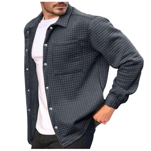 Caxndycing Bomberjacke Herren Knopfleiste Waffel Sweatjacke Casual Langarm Shacket Jacken mit Tasche Zipper Cardigan Baumwolle Fleecejacke Button Down Fein-Strick Übergangsjacke Thermo Winterjacke von Caxndycing