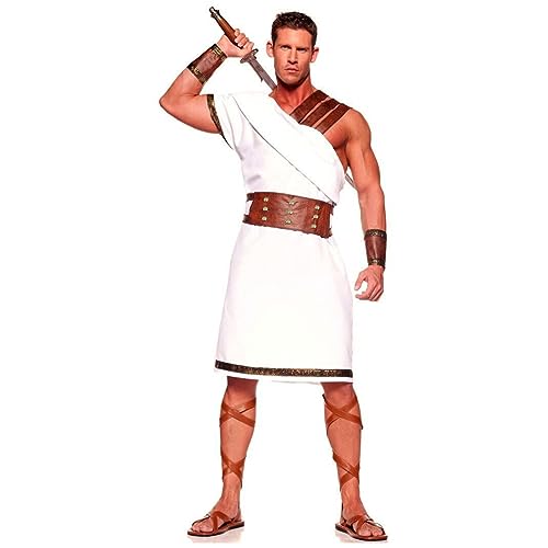 Caxndycing Caesar Kostüm Herren Griechischer Gott Kostüm Zeus Fasching Set Klassisch Mittelalter Römischer Toga mit Schal Antike Griechische Mythologie Korsett Arabischer Prinz Anzug von Caxndycing