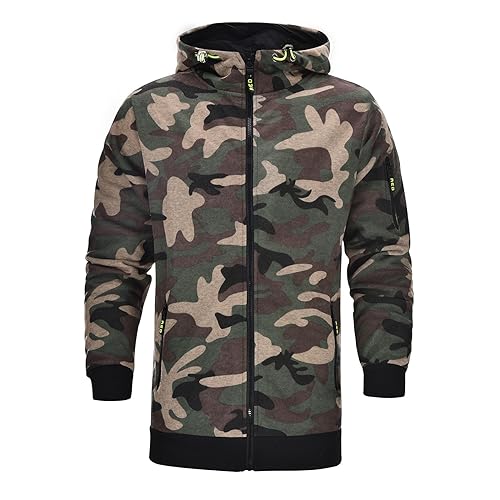 Caxndycing Camo Hoodie Herren Taktisch Softshell Fleecejacke Camouflage Militär Sweatjacke Outdoor Warm Winddicht Wasserdicht Mantel Jacken Männer Zipper Hoody Workerhoodie von Caxndycing