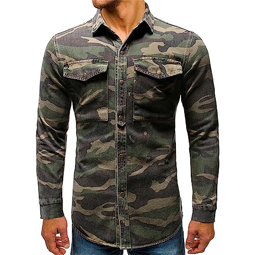 Caxndycing Camouflage Jeansjacke Für Herren Military Combat Jacke mit Tasche Knöpfen Denimjacket Wasserdicht Windbreaker Überziehjacke Camo Pull-Over Jacket Leichte Breathable Outdoorjacke von Caxndycing