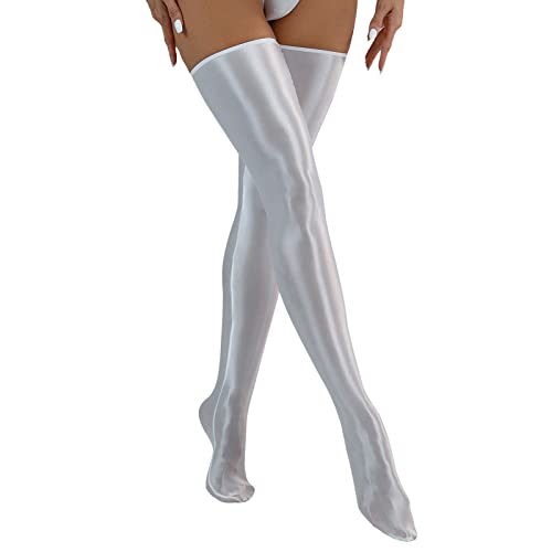 Caxndycing Damen Stockings Sexy Wetlook Strümpfe und Handschuhe Glänzend Strümpfe Halterlos Elastisch Kniestrümpfe Overknee Stockings Sexy Clubwear Stockings in Wetlook Optik von Caxndycing