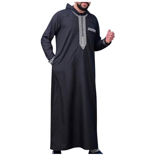 Caxndycing Djellaba Herren Muslim Ramadan Qamis Herren Einfarbig mit Kapuze Gebet Islamisch Abaya Langarm Kamis Kaftan Muslim Tasche Robe Marokkanisch Jelaba Kleider von Caxndycing