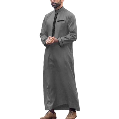 Caxndycing Djellaba Herren Muslim Ramadan Qamis Herren Einfarbig mit Kapuze Gebet Islamisch Abaya Langarm Kamis Kaftan Muslim Tasche Robe Marokkanisch Jelaba Kleider von Caxndycing