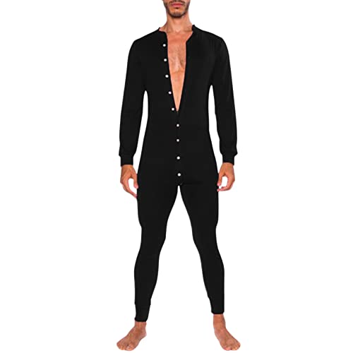 Caxndycing Einteilige Funktionsunterwäsche für Männer Herren Overall Langarm Jumpsuit mit Knöpfen Erwachsenen Einteiler Reisverschluss Langarm Unterwäsche Motorrad Unterwäsche von Caxndycing