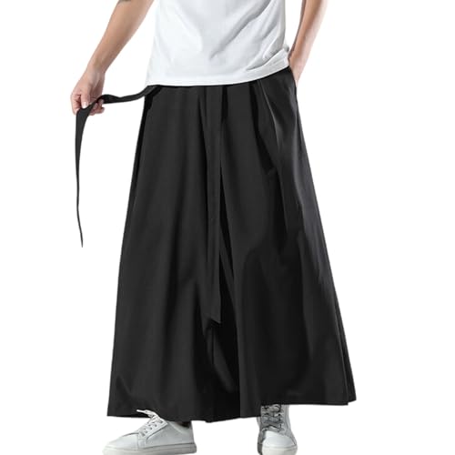 Caxndycing Eisseide Hose Herren Rock Weites Bein Freizeithose Einfarbig Samurai Hakama Haremshose Loose Fit Sommerhose Baggy Streetwear Japanischer Kilt von Caxndycing