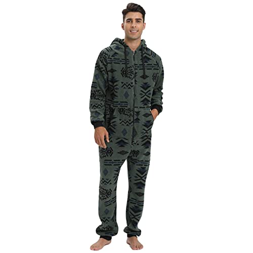 Caxndycing Flauschig Weich Hausanzug für Herren Einteiler Schlafanzug Weihnacht Pyjama mit Kapuze Warm Weihnachten Overall Herren Weihnachten Kapuze Teddy Fleece Einteiler Onesie von Caxndycing
