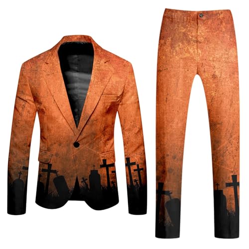 Caxndycing Halloween Anzug Herren Blutspritzer Horror Outfits Casual Rundhalsausschnitt Blutspritzer Muster Blazer Hose Entsetzen Blutig Bedruckt Sakko Anzughose Blutiger Anzüge von Caxndycing