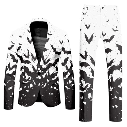 Caxndycing Halloween Anzug Herren Blutspritzer Horror Outfits Casual Rundhalsausschnitt Blutspritzer Muster Blazer Hose Entsetzen Blutig Bedruckt Sakko Anzughose Blutiger Anzüge von Caxndycing