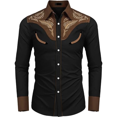 Caxndycing Hemd Herren Western Cowboy Langarm Hemden Western Shirts Cowboy Casual Shirt Regular fit Herrenhemden Freizeithemden Stretch Langarm männer Hemden von Caxndycing