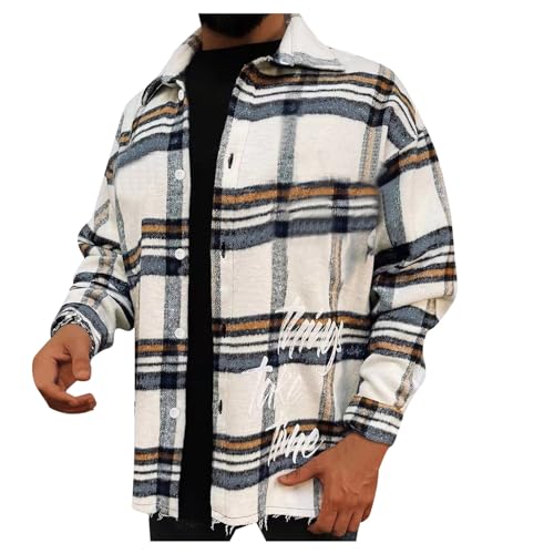 Caxndycing Hemdjacke Herren Kariertes Thermohemd Warmes Flanell Holzfäller Karo Hemd Fleece Gefüttert Freizeit Jacke mit Stehkragen HerbstJacke Basic Plaid Shirts Outdoor Button-Down Karierthemd von Caxndycing