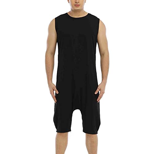 Caxndycing Herren Bequemer Homewear Loungewear Body Ärmellos Bodysuit Overall Slim Fit Unterhemd Boxershorts Unterwäsche Yoga Sport Gymnastik Kleidung Ärmellos Nachtwäsche Overall Pajamas von Caxndycing