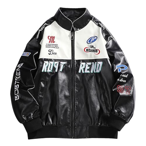 Caxndycing Herren Bomberjacke College Jacke Oversized Patchwork Bedruckte Jacke 90S Vintage Racing Jacke Sweat Jacket Baseball Mantel Langarm Sweatjacke Outwear mit Taschen Übergangsjacke von Caxndycing