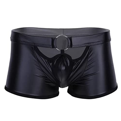 Caxndycing Herren Boxershorts Leder Shorts Schwarz Wetlook sexy Unterwäsche Hot Pants mit Latex Lack Leder Optik Ouvert Dessous Erotik Reizwäsche Sexy Herren Leder Unterwäsche von Caxndycing