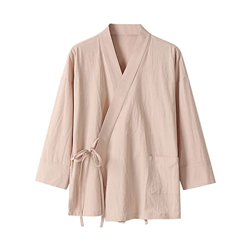 Caxndycing Herren Cardigan Sommer Retro Japan Happi Kimono Haori Jacke Stickerei Übergangsjacke Mantel Happi Kimono Haori Jacke 3/4 Ärmel Übergangsjacke Mäntel Hanfu Langarmshirts von Caxndycing