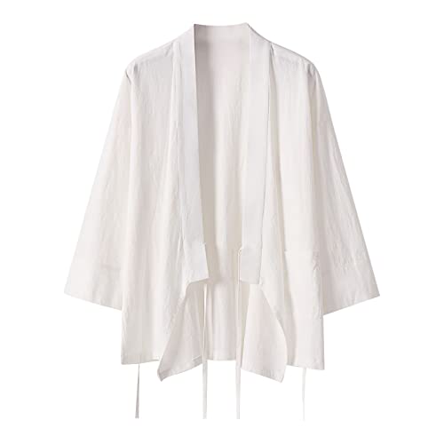 Caxndycing Herren Cardigan Sommer Retro Japan Happi Kimono Haori Jacke Stickerei Übergangsjacke Mantel Happi Kimono Haori Jacke 3/4 Ärmel Übergangsjacke Mäntel Hanfu Langarmshirts von Caxndycing