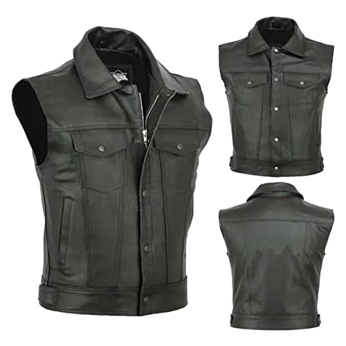 Caxndycing Herren Casual Einfarbige Weste Motorrad Team Punk Leder Weste Mantel Weste Anzugweste Herren Ärmellos Business-Weste Mit Tasche Freizeit Retro Ärmellose Western Weste Caxndycing Herren Casual Einfarbige Weste Motorrad Team Punk Leder Weste Mantel Weste Anzugweste Herren Ärmellos Business-Weste Mit Tasche Freizeit Retro Ärmellose Western Weste von Caxndycing