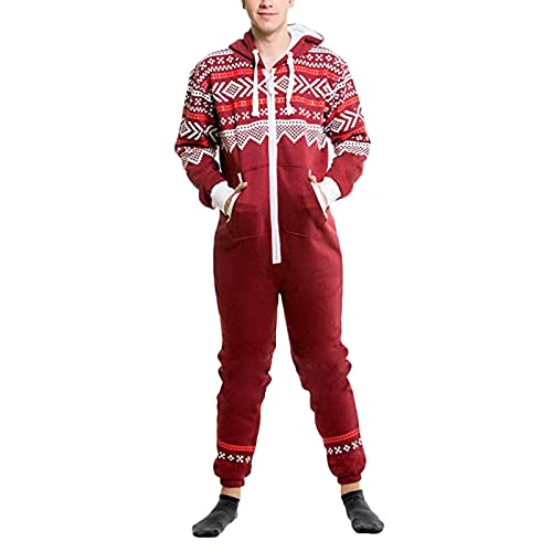 Caxndycing Herren Einteiler Weihnachten Schlafanzug Schlafoverall Overall Teddy Fleece Einteiler Onesie Schlafanzug Kuschelig Lang Pyjama Flauschig Weich Hausanzug Schlafoverall mit Kapuze von Caxndycing