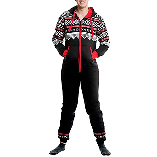 Caxndycing Herren Einteiler Weihnachten Schlafanzug Schlafoverall Overall Teddy Fleece Einteiler Onesie Schlafanzug Kuschelig Lang Pyjama Flauschig Weich Hausanzug Schlafoverall mit Kapuze von Caxndycing