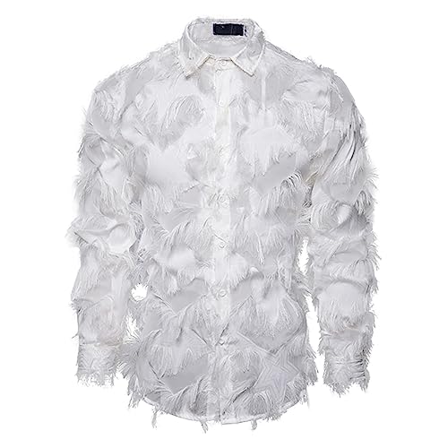 Caxndycing Herren Federhemd Modisches Einfarbig Langarmhemd Perfomance Kleidung für Männer Fashion Streetwear Mode Freizeithemd für Party Cosplay Performance Karneval von Caxndycing