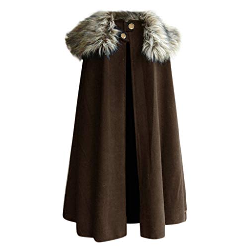 Caxndycing Herren Fellkragen Wikinger Umhang Mittelalter Gothic Vintage Poncho Wolle Cape Pelzkragen Winter Warm Lange Cardigan Mantel Männer Outwear Retro Festlich Cosplay Halloween Uniform von Caxndycing