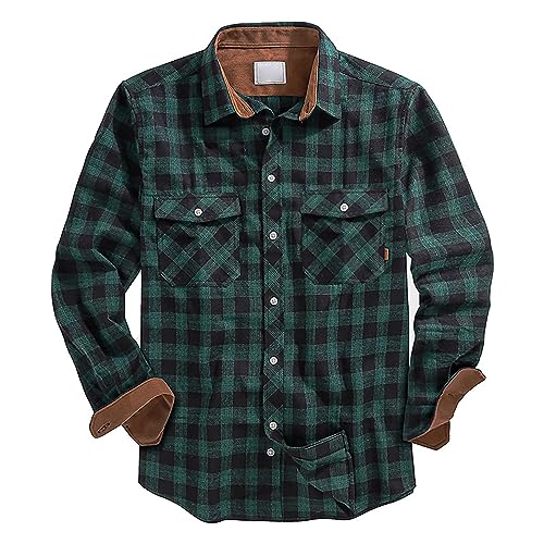 Caxndycing Herren Flanellhemd Langarm Kariertes Druckknöpfe Baumwolle mit Tasche Normale Passform Freizeithemd Kariert Hemd Langarm Arbeitshemd Regular fit Holzfäller Karohemd with Doppeltasche von Caxndycing