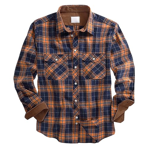 Caxndycing Herren Flanellhemd Langarm Kariertes Druckknöpfe Baumwolle mit Tasche Normale Passform Freizeithemd Kariert Hemd Langarm Arbeitshemd Regular fit Holzfäller Karohemd with Doppeltasche von Caxndycing