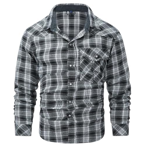 Caxndycing Herren Flanellhemd Langarm Kariertes Druckknöpfe Hemd mit Tasche Herbst Winter Mode Top Kariert Flanellhemden Langarm Casual Langarmhemd Hemden aus Flanell Herrenhemd von Caxndycing