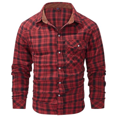 Caxndycing Herren Flanellhemd Langarm Kariertes Druckknöpfe Hemd mit Tasche Herbst Winter Mode Top Kariert Flanellhemden Langarm Casual Langarmhemd Hemden aus Flanell Herrenhemd von Caxndycing