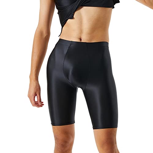 Caxndycing Herren Glänzend Leggings Öl Nylon Strumpfhosen Shorts mit Bulge Pouch Figurformende Feinstrumpfhose Kurz Hose Kompressionshose Badeshorts von Caxndycing