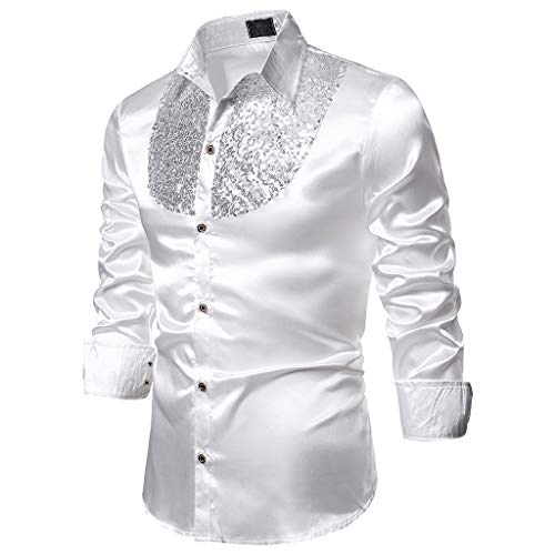 Caxndycing Herren Glänzend Slim Fit Satin Langarmhemd Frezeit Business Hemd für Party Nachtclub Disco Hemd 70er 80er Jahre Kostüm Motto Party Hippie Silvester Karneval Kostüm von Caxndycing