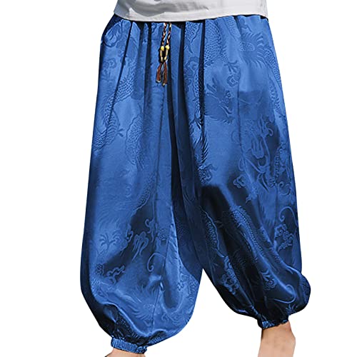 Caxndycing Herren Haremshose Baggy Pumphose Yoga Tanz Strand Hosen Vintage Mode Freizeithose Pluderhose Elastische Taille Aladin Pants mit Taschen Aladinhose Weich Bequem Jogginghose Männer von Caxndycing