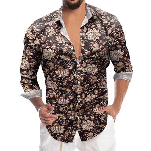 Caxndycing Herren Hippie 70er Jahre Hemd Blumen Hawai Langarm Hemden Freizeitshemd Regular Fit Floral Business Hemd Langarm Button Down Print Freizeithemd von Caxndycing