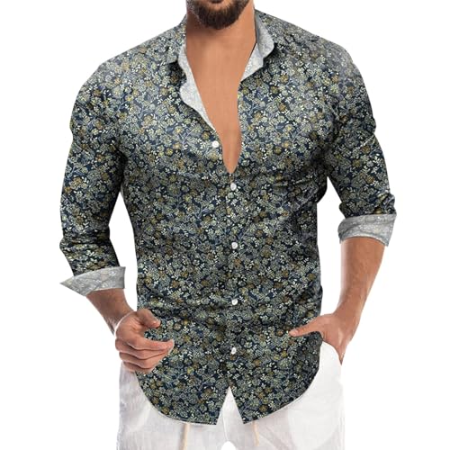 Caxndycing Herren Hippie 70er Jahre Hemd Blumen Hawai Langarm Hemden Freizeitshemd Regular Fit Floral Business Hemd Langarm Button Down Print Freizeithemd von Caxndycing