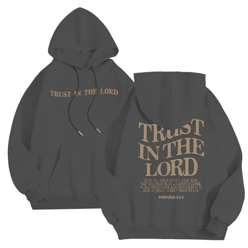 Caxndycing Herren Hoodie mit Backprint Trust in The Lord Print Kapuzenpullover Männer Unisex Mode Langarm Kapuzenpullover Casual Übergröße Pullover Sweatshirts Hip Hop Sweatjacke Kapuzenjacke von Caxndycing
