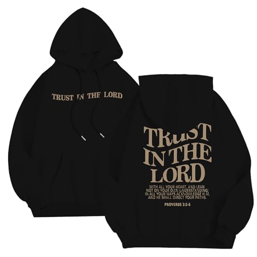 Caxndycing Herren Hoodie mit Backprint Trust in The Lord Print Kapuzenpullover Männer Unisex Mode Langarm Kapuzenpullover Casual Übergröße Pullover Sweatshirts Hip Hop Sweatjacke Kapuzenjacke von Caxndycing