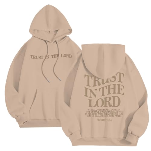 Caxndycing Herren Hoodie mit Backprint Trust in The Lord Print Kapuzenpullover Männer Unisex Mode Langarm Kapuzenpullover Casual Übergröße Pullover Sweatshirts Hip Hop Sweatjacke Kapuzenjacke von Caxndycing