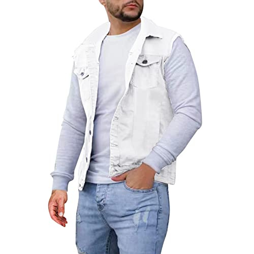 Caxndycing Herren Jeansweste Denim Weste Mode Freizeit Jeansmantel Vintage Ärmellos Oberbekleidung mit Knöpfen Jeansweste Outdoor Sport Weste Jeans Jacke in vielen Farben von Caxndycing