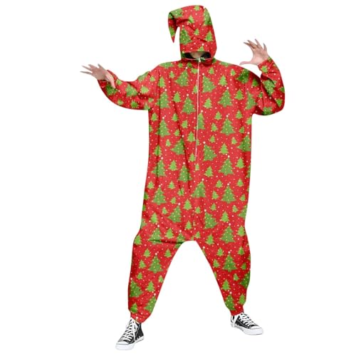 Caxndycing Herren Jumpsuit Onesie mit Kapuze Weihnachten-Einteiler für Erwachsene Pyjama Cosplay Tier Homewear Nachtwäsche Overall Kostüm Kapuze Reißverschluss Zuhause Pyjama von Caxndycing