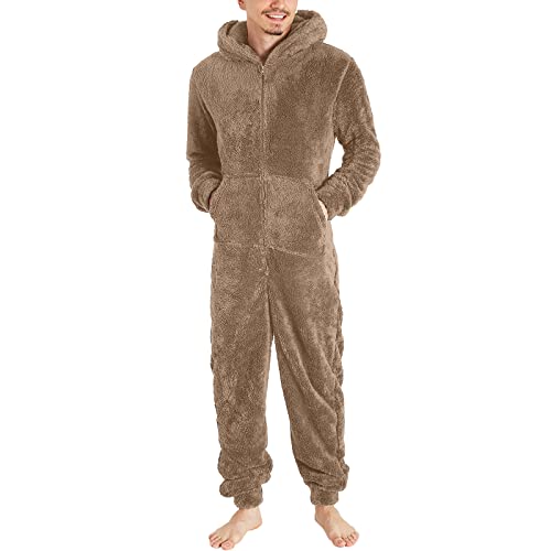 Caxndycing Herren Jumpsuit Teddy Fleece Einteiler Overall Anzug Flauschig Schlafanzug - Jumpsuits Fleece Kuschelig Pyjama Bequem Weich One Piece Overalls Männer Warme Loungewear von Caxndycing
