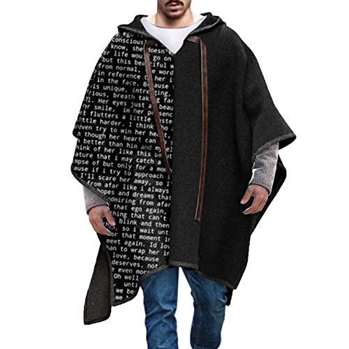 Caxndycing Herren Kapuzenponcho Clint Eastwood Poncho Decke Casual Cape mit Kapuze Poncho für Männer Unregelmäßiger Saum Kapuzenpullover Bequeme Hauskleidung Fashion Streetwear von Caxndycing
