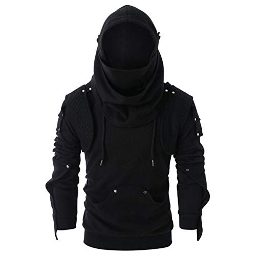 Caxndycing Herren Kapuzenpullover Schwarz Niete Pullover mit Taschen und Kordelzug Casual Pullover Modisch Streetwear Langarm Hoodie für Herbst und Winter Schwarz Vintage Outfit für Männer von Caxndycing