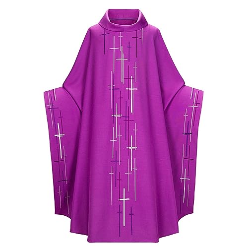 Caxndycing Herren Klerus Priester Römische Celebrant Taufen Kostüm Vestment Messgewand Kirche Katholisch Vater Masse Gewänder Robe Vintage Kleidung Langarm Kostüm Karneval von Caxndycing