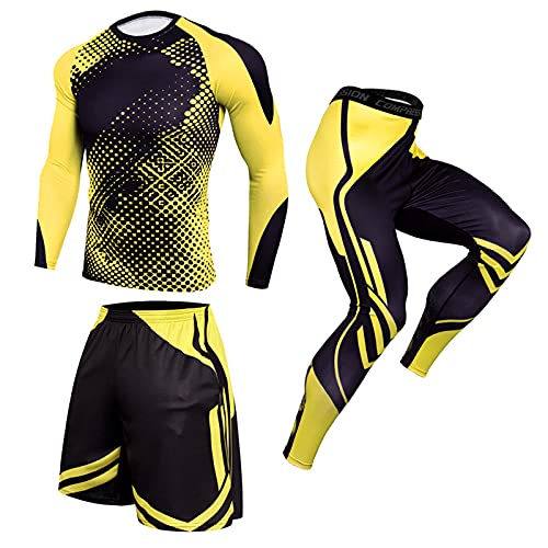 Caxndycing Herren Kompressionsanzug 3-teilig Sportbekleidung Set Fitness Bekleidung Funktionswäsche Kompression Set Thermounterwäsche Atmungsaktiv Kompressionsshirt Kompressionshose von Caxndycing