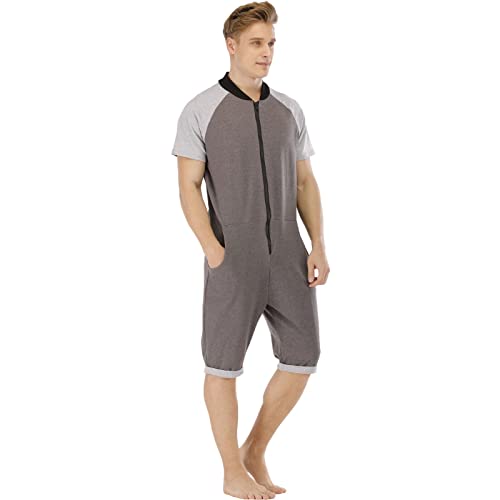 Caxndycing Herren Kurz Jumpsuit Onesie Sommer Overall Pyjama Hoodie Jogginghose Männer T-Shirt Kurze Hose Schlafanzug Einteiler Sommerjumpsuit Schlafoverall Nachtwäsche von Caxndycing