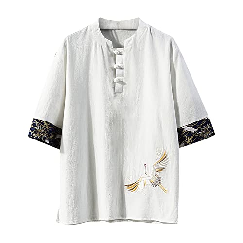 Caxndycing Herren Kurzarm Hemd Freizeithemd Traditionelle Chinesische Tangzhuang Kleidung Sommer Shirt Kampfkunst Kung Fu Tai Chi Trainingskleidung Bestickte Kurzärmelige Tops für Männer von Caxndycing