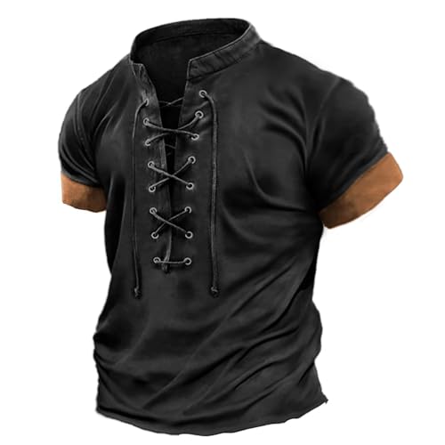 Caxndycing Herren Kurzarm Henley Shirt Männer Freizeithemd Vintage Casual Leicht T-Shirt Traditioneller Retro-Stil Schnürung Kurzarm Shirt Caxndycing Herren Kurzarm Henley Shirt Männer Freizeithemd Vintage Casual Leicht T-Shirt Traditioneller Retro-Stil Schnürung Kurzarm Shirt von Caxndycing